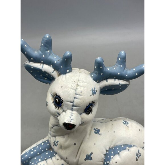 Christmas Reindeer Kimple Ceramic Mold Deer Figurine white blue Handpainted READ - Picture 3 of 6